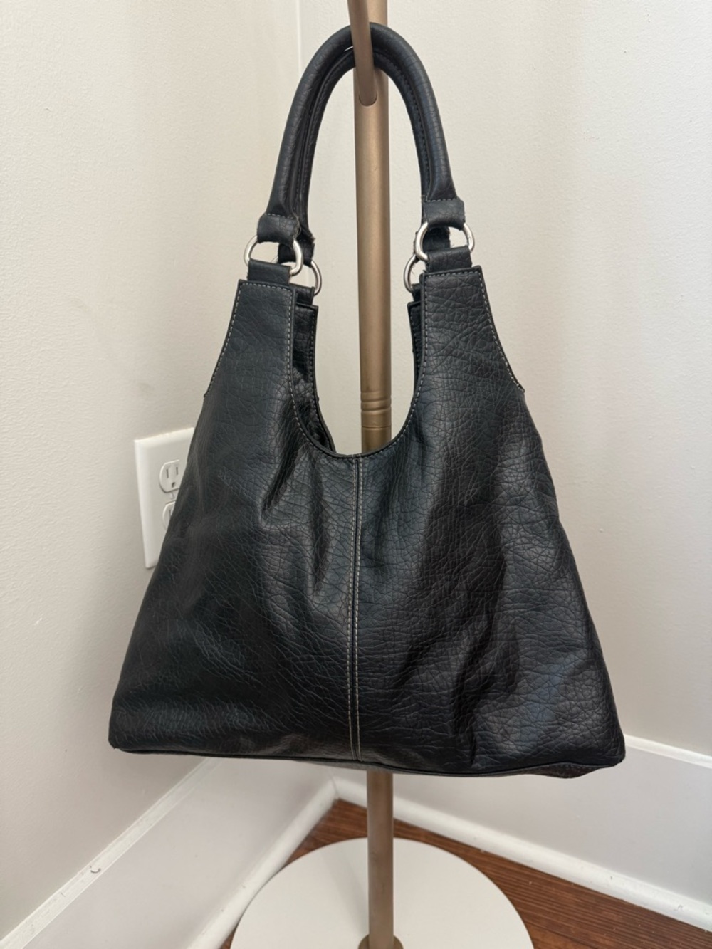 Nine West Black Faux Leather Handbag Zip Details Moto Biker Design - Picture 2 of 10